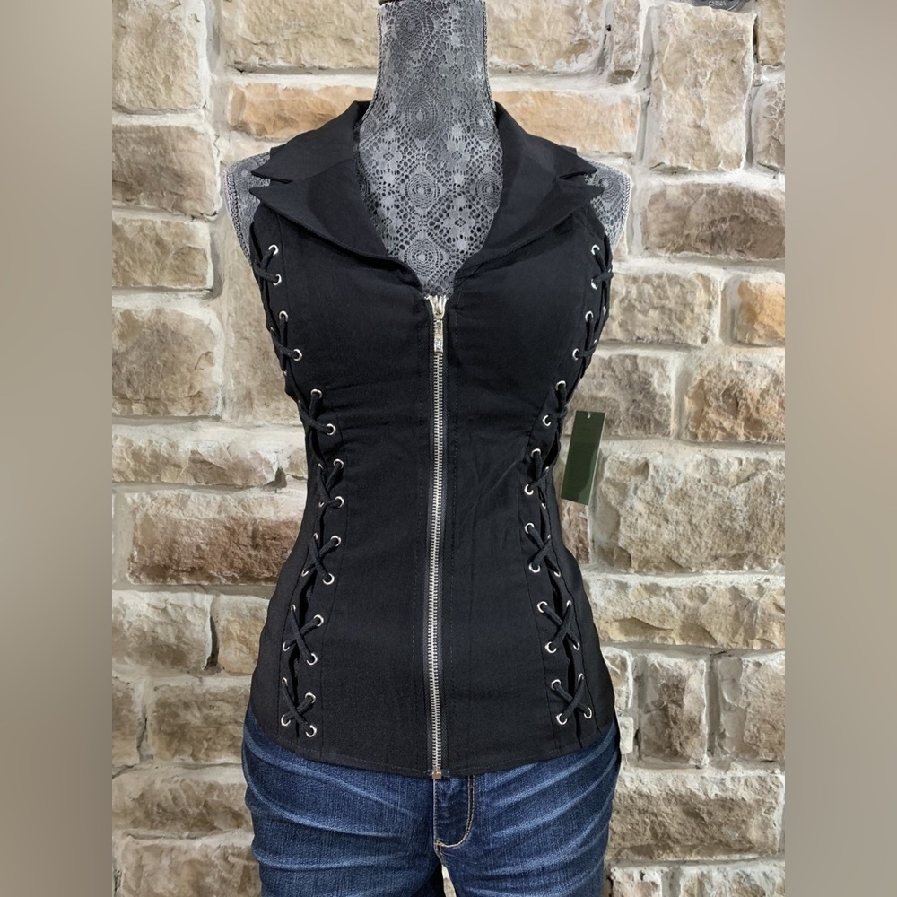 Lydia || NWT Suede Zip Corset Top (L) - Picture 5 of 15